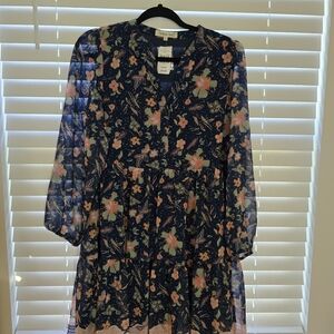 Indigo Soul Floral Long Sleeve Dress - Blue and Pink